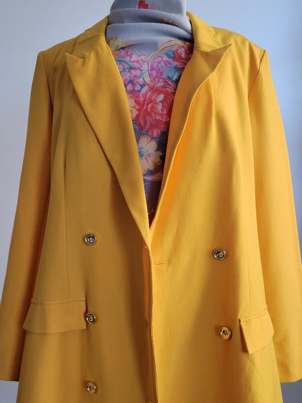 Mustard Yellow Double-Breasted Blazer Dress / Long Jacket | Women’s 10